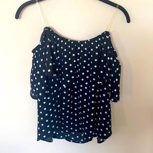 Medium black and white polka dot off the shoulder